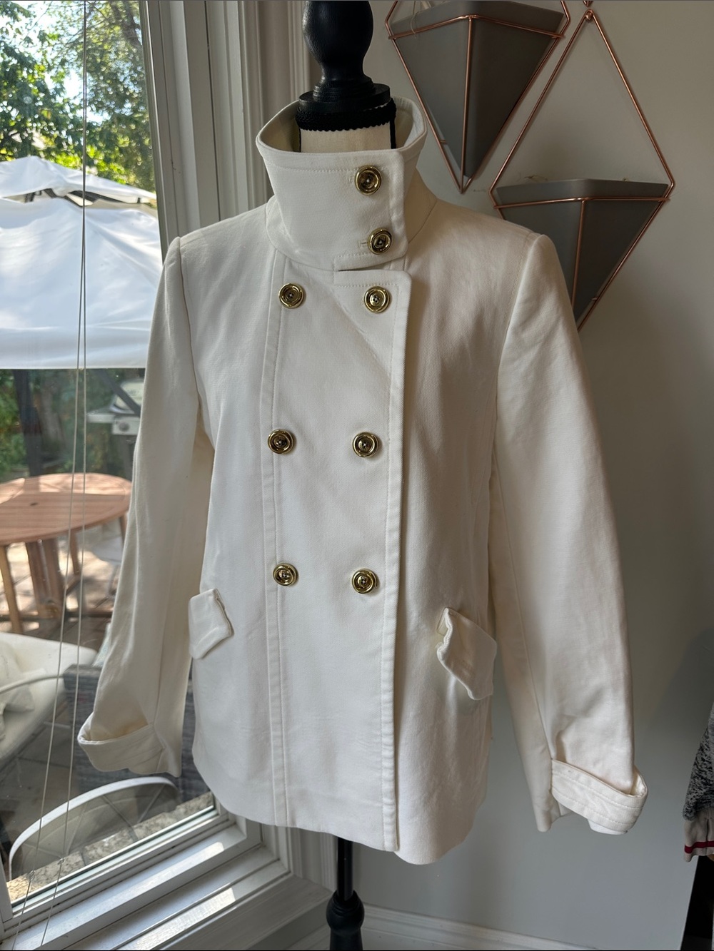 JUICY COUTURE Vintage Y2K Double-Breasted White Pea Coat Jacket Funnel Neck Med